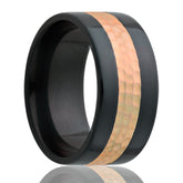 Men's Zirconium Ring with Hammered Rose Gold Texture - Size 10